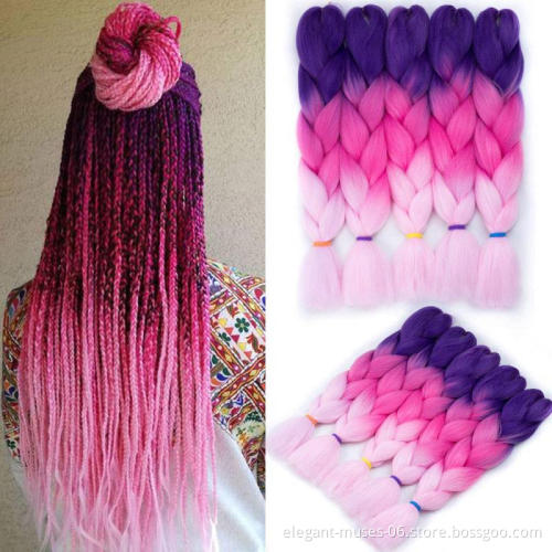 Wholesale 24 Inch Hot Water Setting Jumbo Yaki Hair Pre stretched Braiding Hair Twisted Synthetic Hair Ombre Jumbo Braid